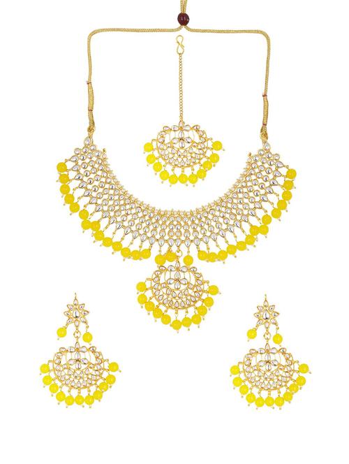 yellow kundan choker set - 17898340 - Very Small Image - 1