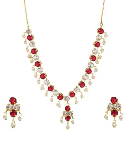 red crystal floral necklace with earrings - 17898348 - Very Small Image - 1