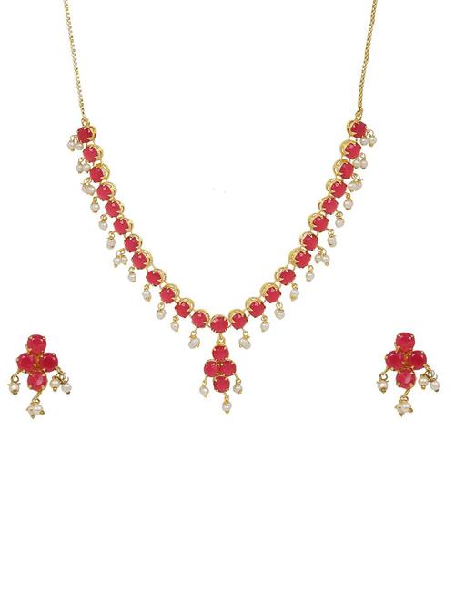 pink stone work necklace with earrings - 17898354 - Very Small Image - 1