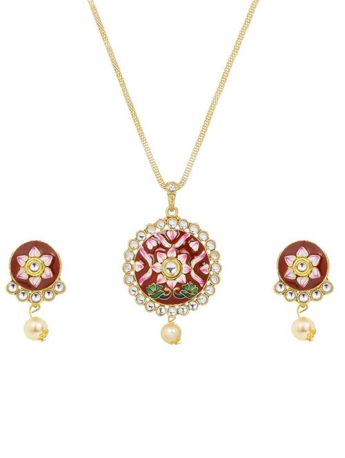 maroon meenakari neckalce and earrings set - 17898383 - Very Small Image - 1