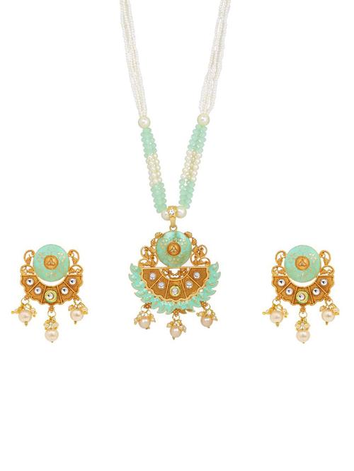 kundan pendant necklace earring set - 17898417 - Very Small Image - 1