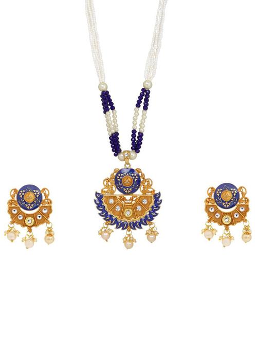 kundan pendant necklace earring set - 17898420 - Very Small Image - 1