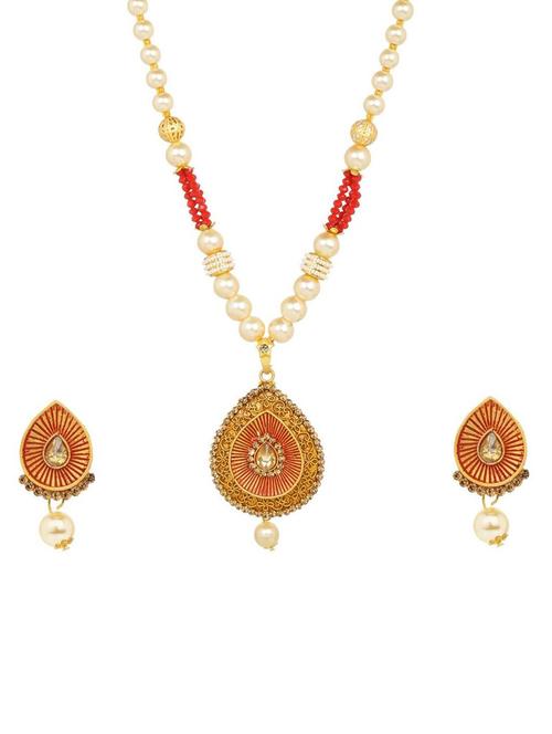 kundan pendant necklace earring set - 17898424 - Very Small Image - 1