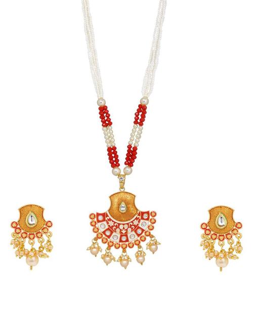 kundan pendant necklace earring set - 17898428 - Very Small Image - 1