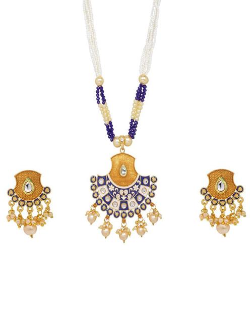 kundan pendant necklace earring set - 17898431 - Very Small Image - 1