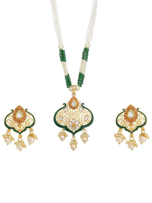 kundan pendant necklace earring set - 17898439 - Very Small Image - 1