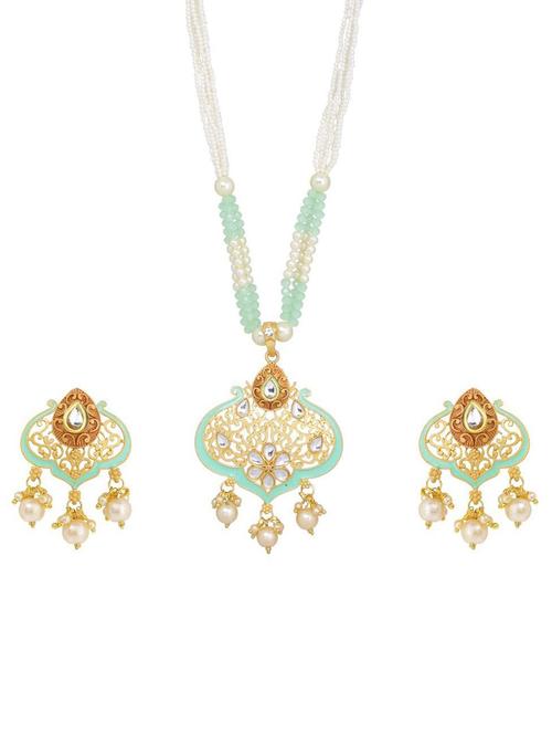 kundan pendant necklace earring set - 17898440 - Very Small Image - 1