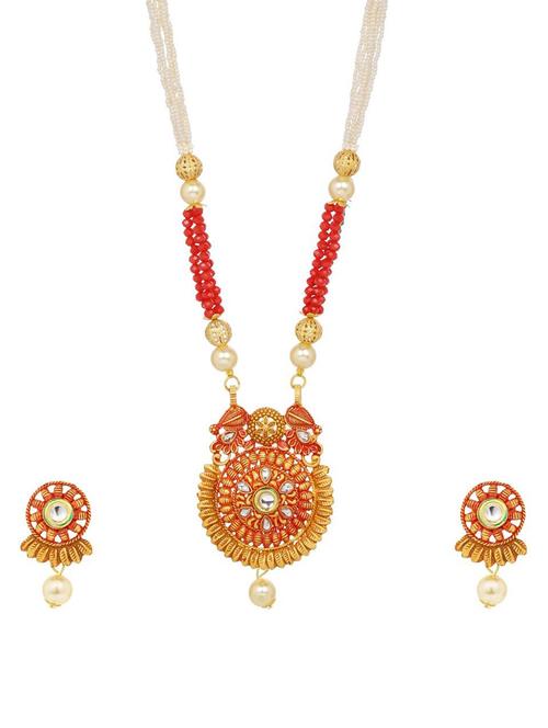 kundan pendant necklace earring set - 17898452 - Very Small Image - 1