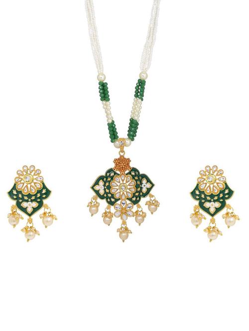 kundan pendant necklace earring set - 17898459 - Very Small Image - 1