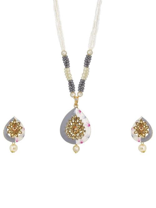 kundan pendant necklace earring set - 17898470 - Very Small Image - 1