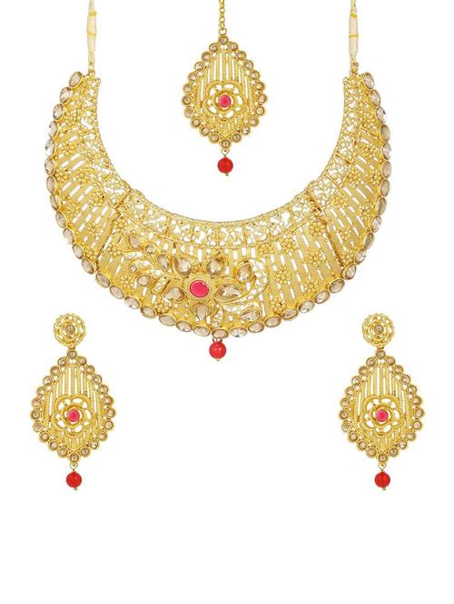 kundan choker necklace earring maang tikka set - 17898481 - Very Small Image - 1