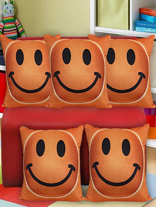 texstylers velvet set of 5 pcs's square 16x16 inches smiley cushion cover - 17898511 - Very Small Image - 1