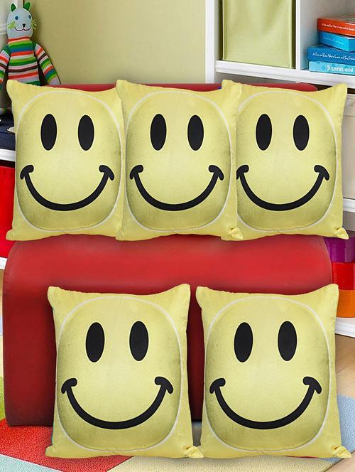 texstylers velvet set of 5 pcs's square 16x16 inches smiley cushion cover - 17898514 - Very Small Image - 1