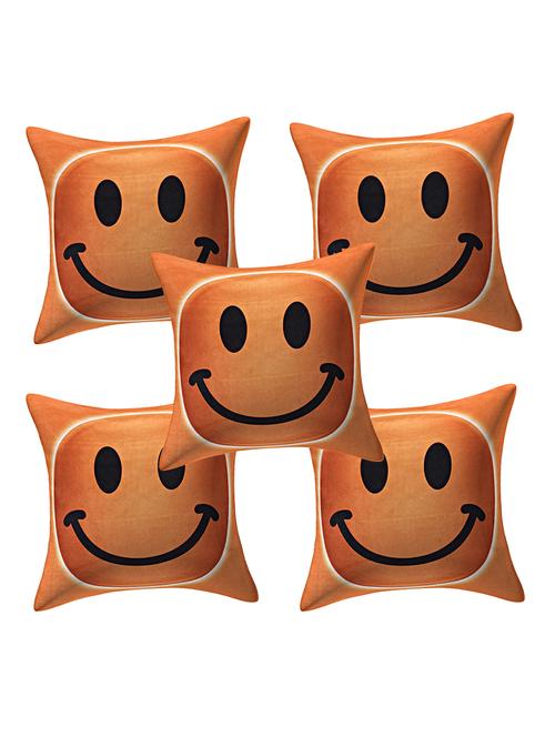 texstylers velvet set of 5 pcs's square 16x16 inches smiley cushion cover - 17898516 - Very Small Image - 1