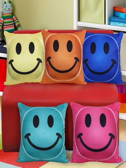 texstylers velvet set of 5 pcs's square 16x16 inches multi color smiley cushion cover - 17898525 - Very Small Image - 1
