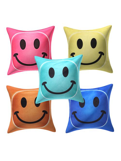 texstylers velvet set of 5 pcs's square 16x16 inches multi color smiley cushion cover - 17898526 - Very Small Image - 1