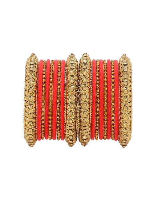 oxidised orange velvet bangle bracelet set (18 pc) - 17898704 - Very Small Image - 1