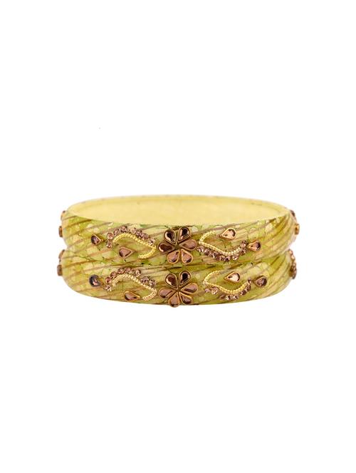 green floral acrylic kundan bangle set (2pc) - 17899367 - Very Small Image - 1