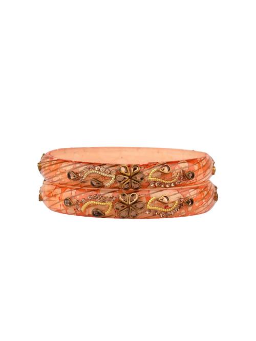orange floral acrylic kundan bangle set (2pc) - 17899370 - Very Small Image - 1