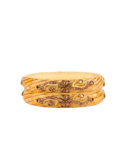 yellow floral acrylic kundan bangle set (2pc) - 17899379 - Very Small Image - 1
