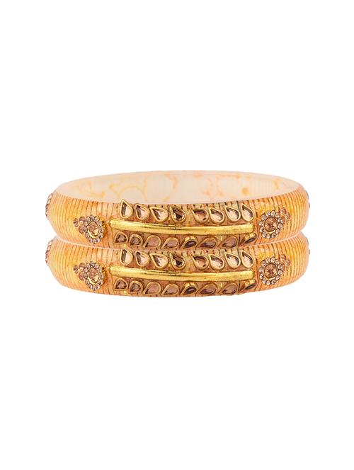 yellow acrylic kundan bangle set (2pc) - 17899394 - Very Small Image - 1