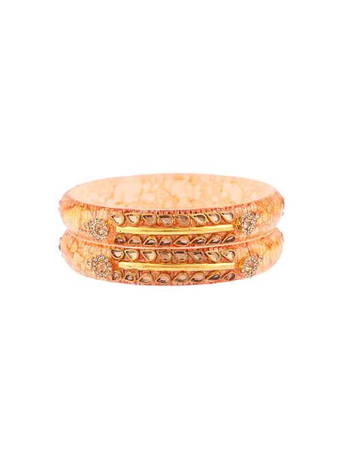 orange acrylic kundan bangle set (2pc) - 17899400 - Very Small Image - 1