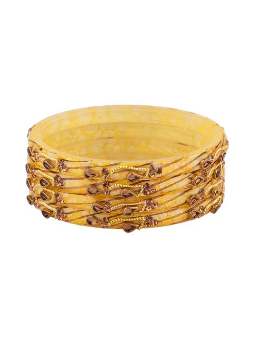 yellow floral acrylic kundan bangle set (4pc) - 17899475 - Very Small Image - 1