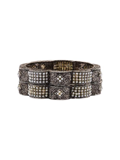 silver oxidized faux pearl bangle set (2 pc) - 17899658 - Very Small Image - 1