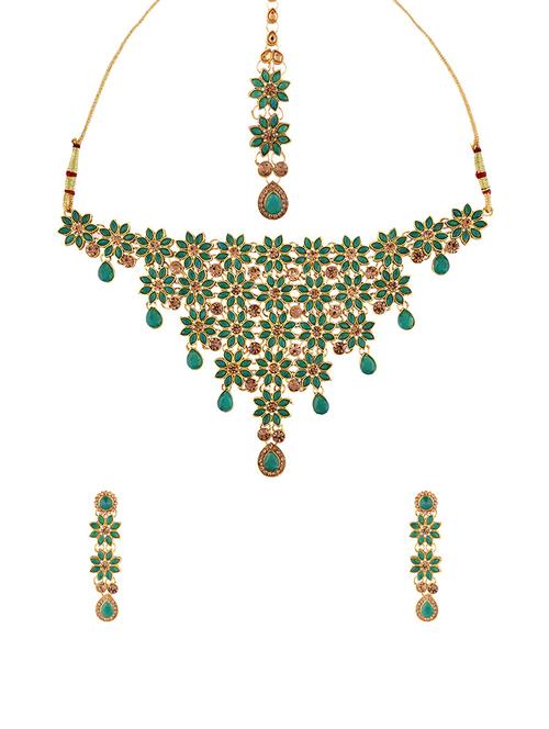 kundan floral choker necklace maangtika earring set - 17899783 - Very Small Image - 1