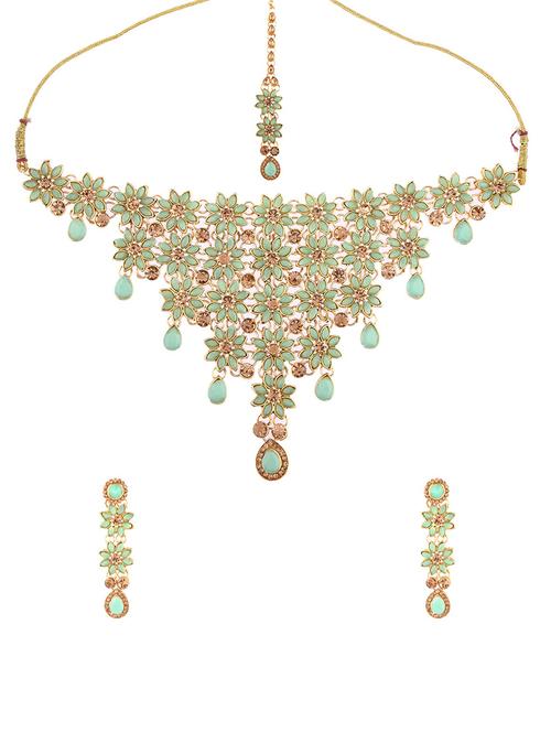 kundan floral choker necklace maangtika earring set - 17899784 - Very Small Image - 1