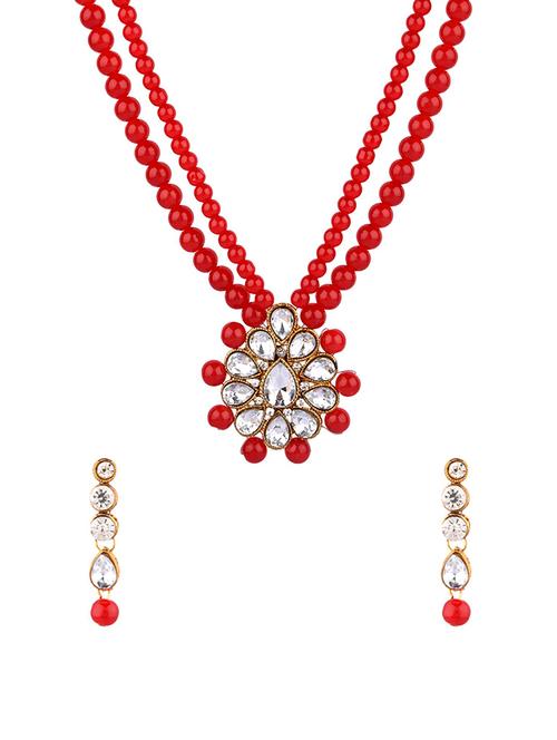 crystal beaded pendant necklace earring set - 17899796 - Very Small Image - 1