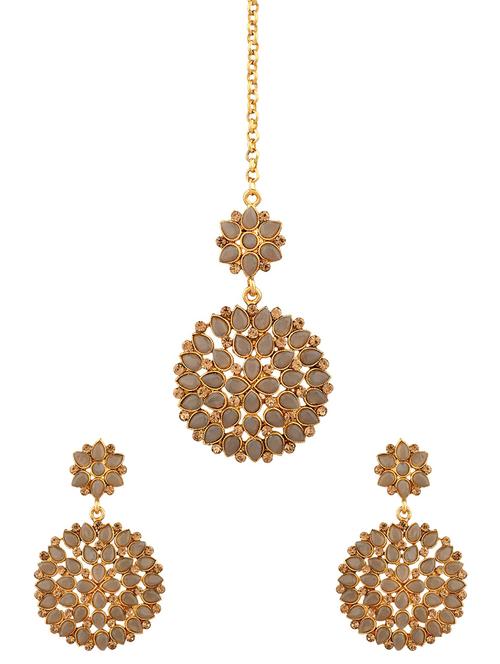 white kundan maang tikka with earrings set - 17899815 - Very Small Image - 1