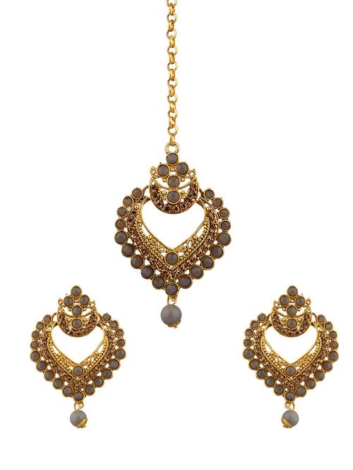 grey kundan maang tikka with earrings set - 17899835 - Very Small Image - 1
