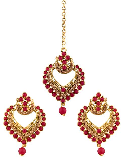 crystal kundan maang tikka with earrings set - 17899839 - Very Small Image - 1