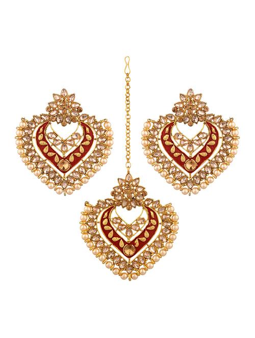 crystal kundan maang tikka with earrings set - 17899842 - Very Small Image - 1