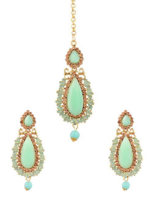 crystal kundan maang tikka with earrings set - 17899844 - Very Small Image - 1