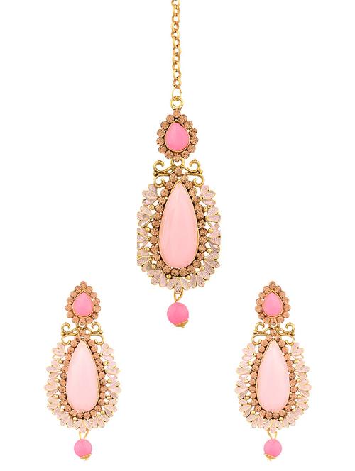 crystal kundan maang tikka with earrings set - 17899851 - Very Small Image - 1