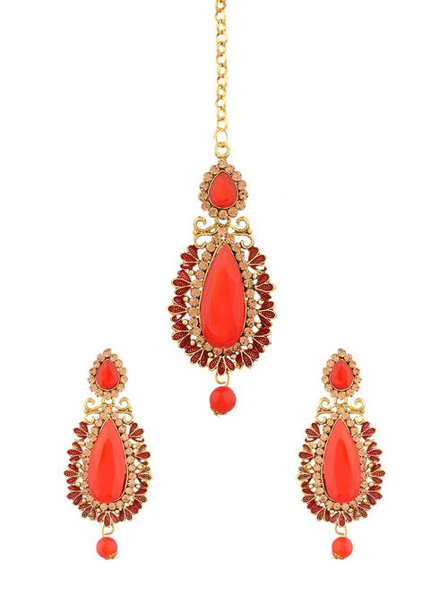 crystal kundan maang tikka with earrings set - 17899852 - Very Small Image - 1