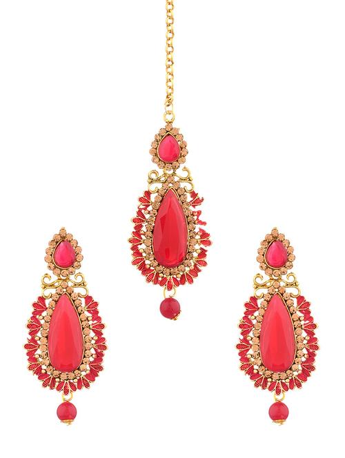 crystal kundan maang tikka with earrings set - 17899853 - Very Small Image - 1
