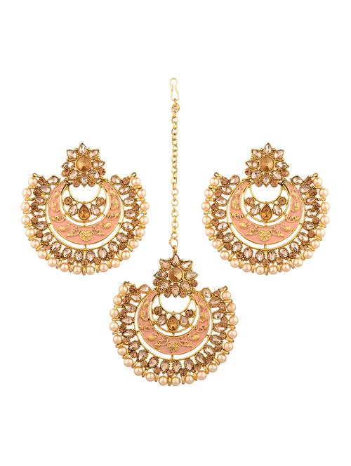 crystal kundan maang tikka with earrings set - 17899855 - Very Small Image - 1