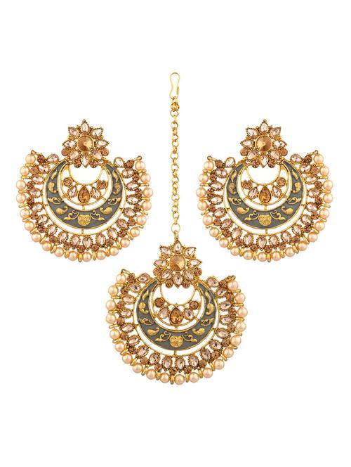 crystal kundan maang tikka with earrings set - 17899857 - Very Small Image - 1