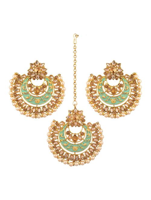 crystal kundan maang tikka with earrings set - 17899858 - Very Small Image - 1
