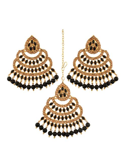 crystal kundan maang tikka with earrings set - 17899864 - Very Small Image - 1