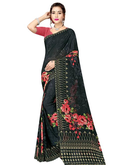 floral printed saree with blouse - 17900234 - Very Small Image - 1