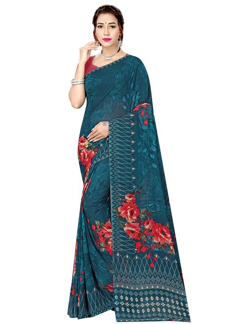 floral printed saree with blouse - 17900237 - Very Small Image - 1
