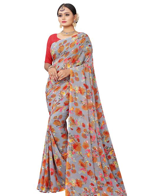 floral printed saree with blouse - 17900238 - Very Small Image - 1