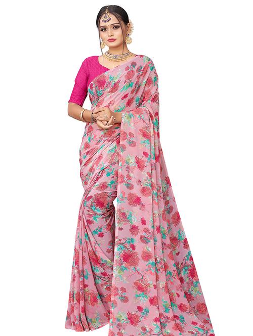 floral printed saree with blouse - 17900241 - Very Small Image - 1
