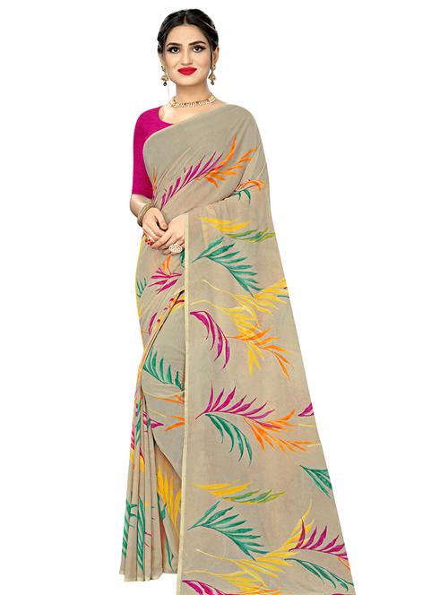 floral printed saree with blouse - 17900244 - Very Small Image - 1