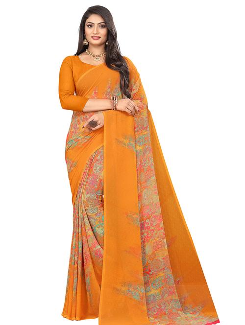 floral printed saree with blouse - 17900250 - Very Small Image - 1