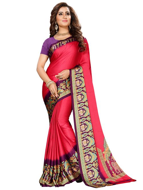 pink bordered saree with blouse - 17900309 - Very Small Image - 1